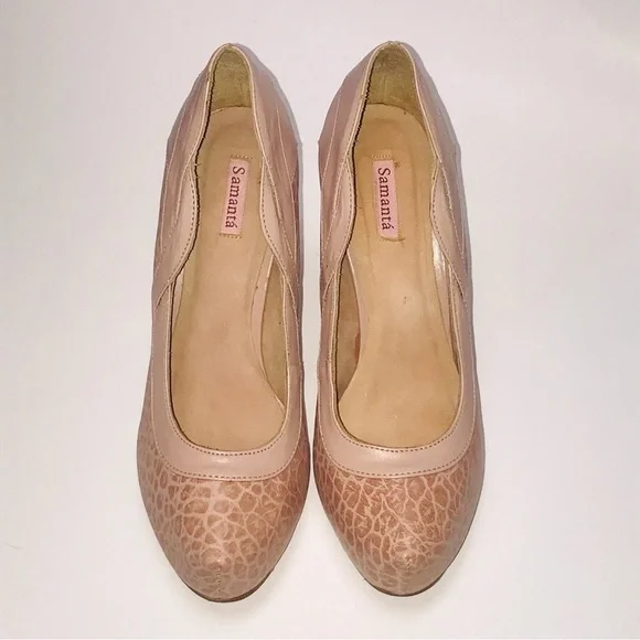 Samanta pink snakeskin print heels leather sz8 wide formal wedding casual boho - Picture 11 of 16
